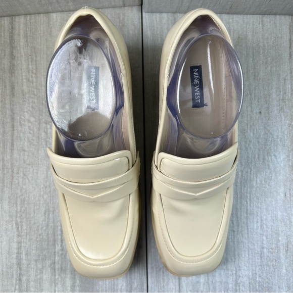 WORN 1x Nine West Avalia Cream Block Platform Heeled Loafer Women’s Size 9 - Picture 7 of 10